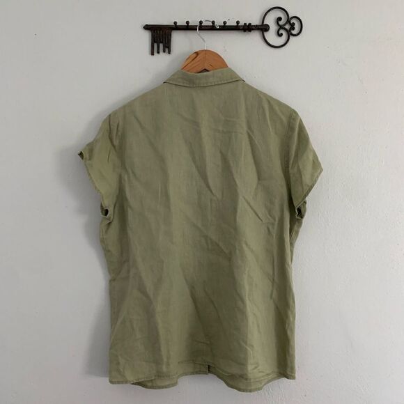 For Cynthia light green 100% linen button down shirt sleeved ruffle chest XL - Picture 6 of 6